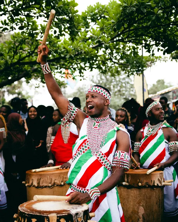 Culture week crowd in flags and traditional dress
